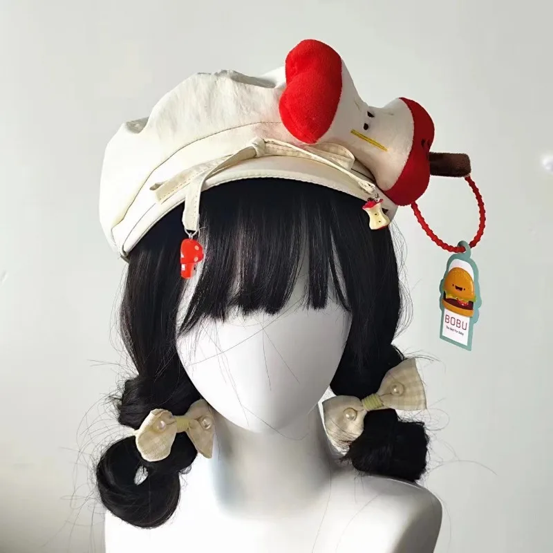 Giapponese Kawaii mela decorazione berretto cappello per le donne dolce carino Y2k Lolita JK ragazze studente Vintage artista pittore Beige fiocco