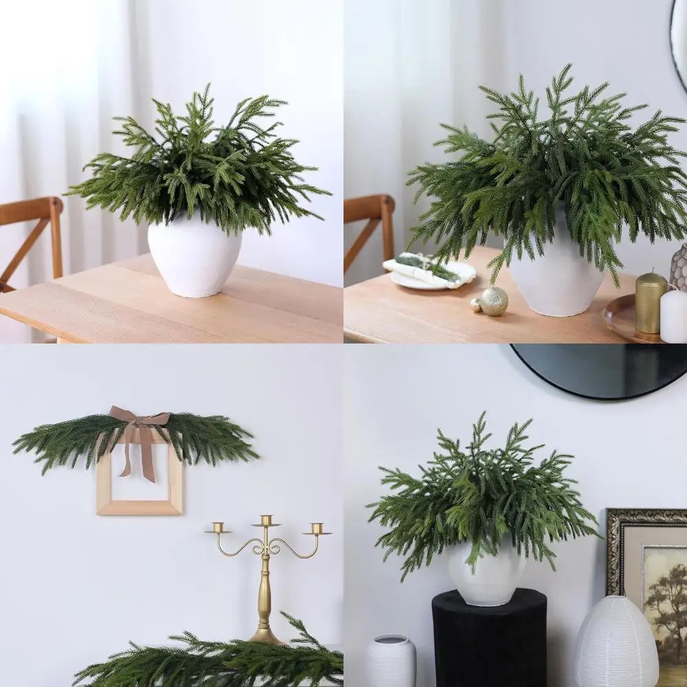 

18 Inch Artificial Norfolk Pine Branches, 32 Pieces, Faux Cedar Stems for DIY Wreaths and Home Decor