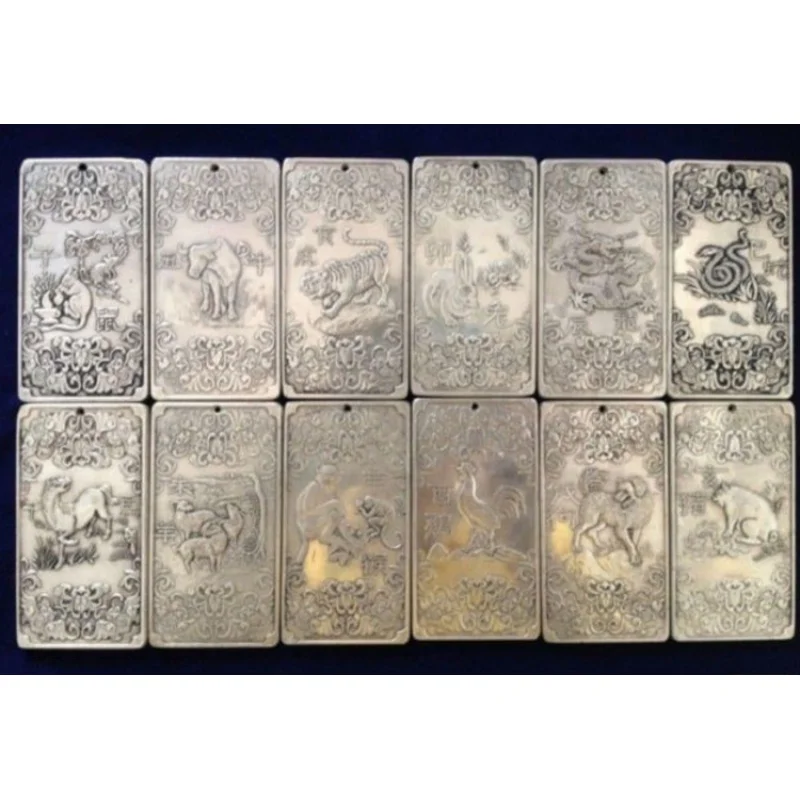 

12Pcs Old Chinese Chinese Twelve Zodiac tibetan Silver Bullion thanka amulet