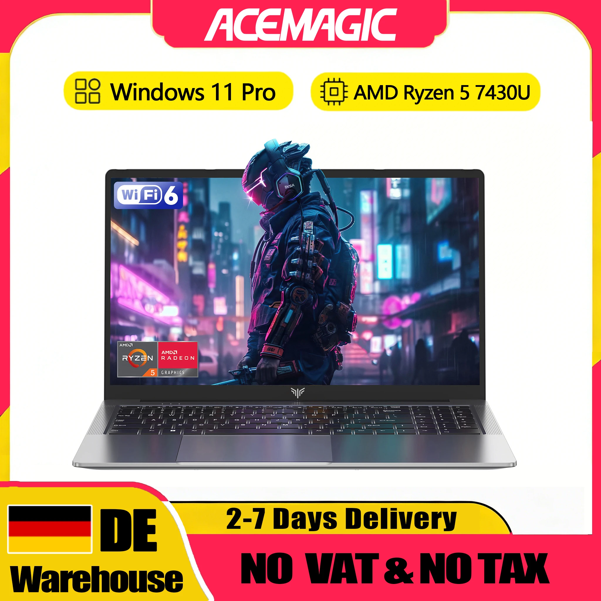 Laptop ACEMAGIC FHD da 15,6 pollici AMD Ryzen 5 7430U 16 GB di RAM 512 GB SSD Windows 11 Pro Notebook 180 °   Flip Computer Wifi6 BT5.2