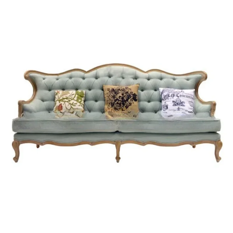 

Furniture American solid wood sofa Simple modern fabric buckle soft bag Cafe Leisure sofa