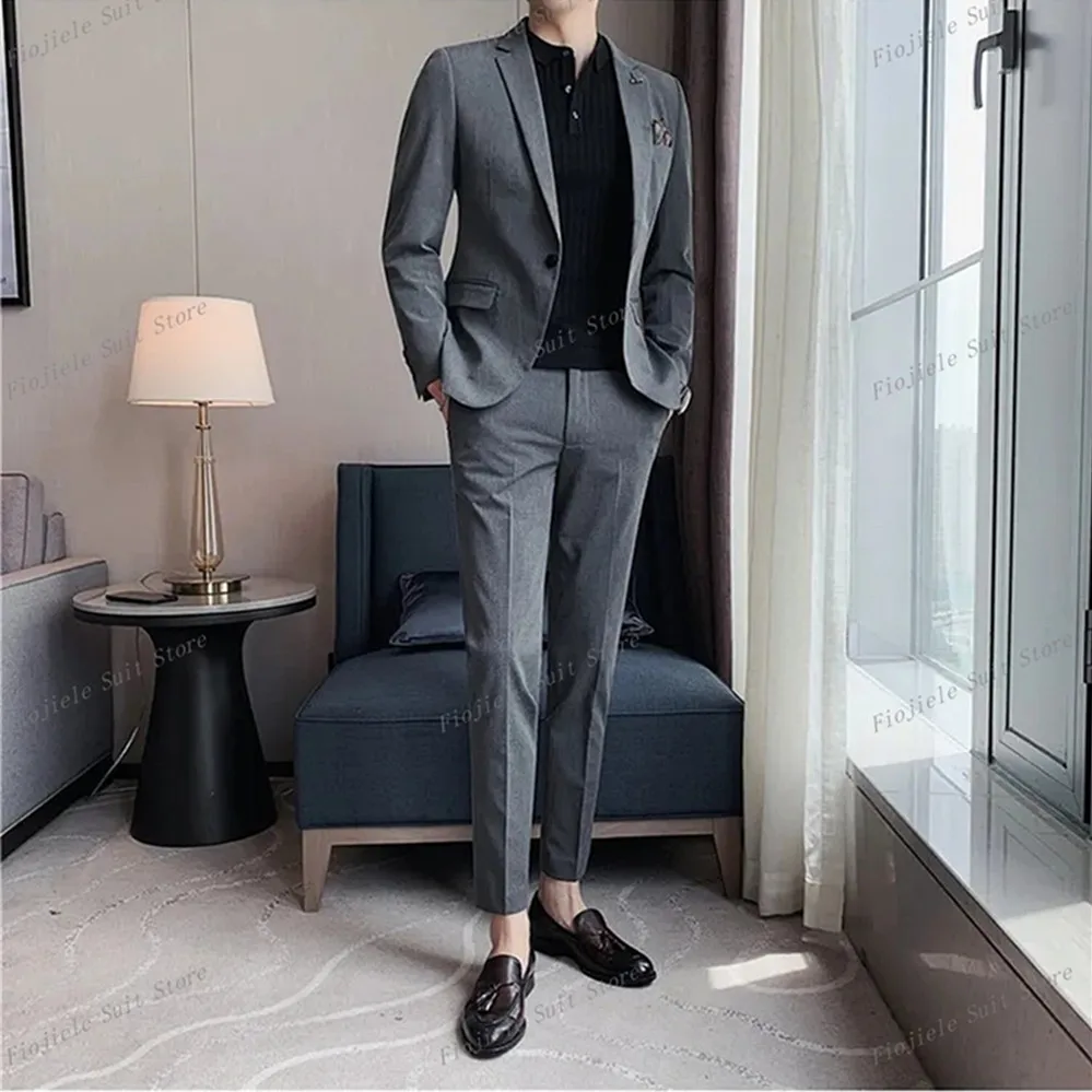 

Jacket Pants Suits Fashion Men High Quality Low Price Business Wedding Groom Pure Color Blazers Trousers 2 Pcs Set