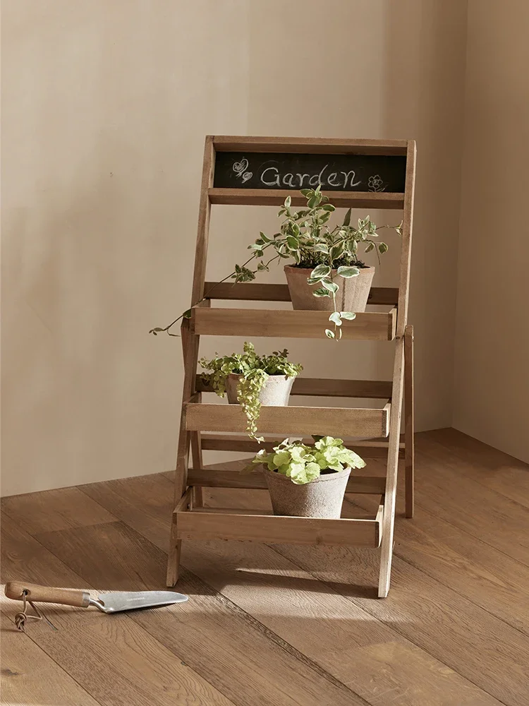 Multi story solid wood floor standing flower racks, balconies, wooden succulent shelves, folding outdoor gardens,