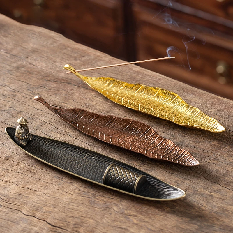 [E] 1pcs Incense Holder Ash Catcher Long Leafs Censer Meditation Home Decor Accessories Sandalwood Thread Incense Burner