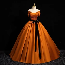 JEHETH Orange Beading Off the Shoulder Quinceanera Dresses 2024 Lace Up Prom Party Gown for Women Floor Length robes 15 Years