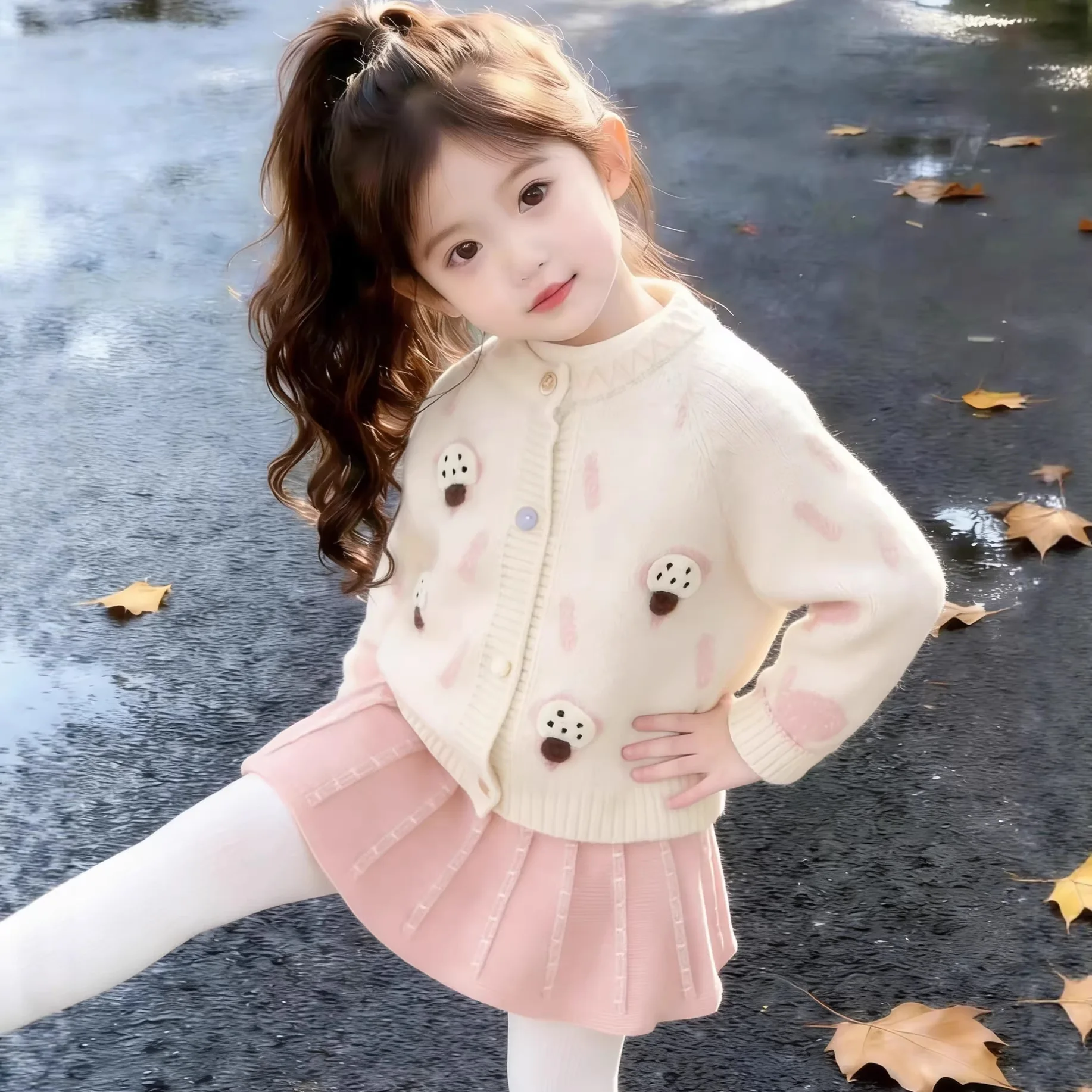 Fall Winter Sweater 2PCS SETS Pretty kids' sets and outfits for Adorable Sweet Girls Knit Long Outfit