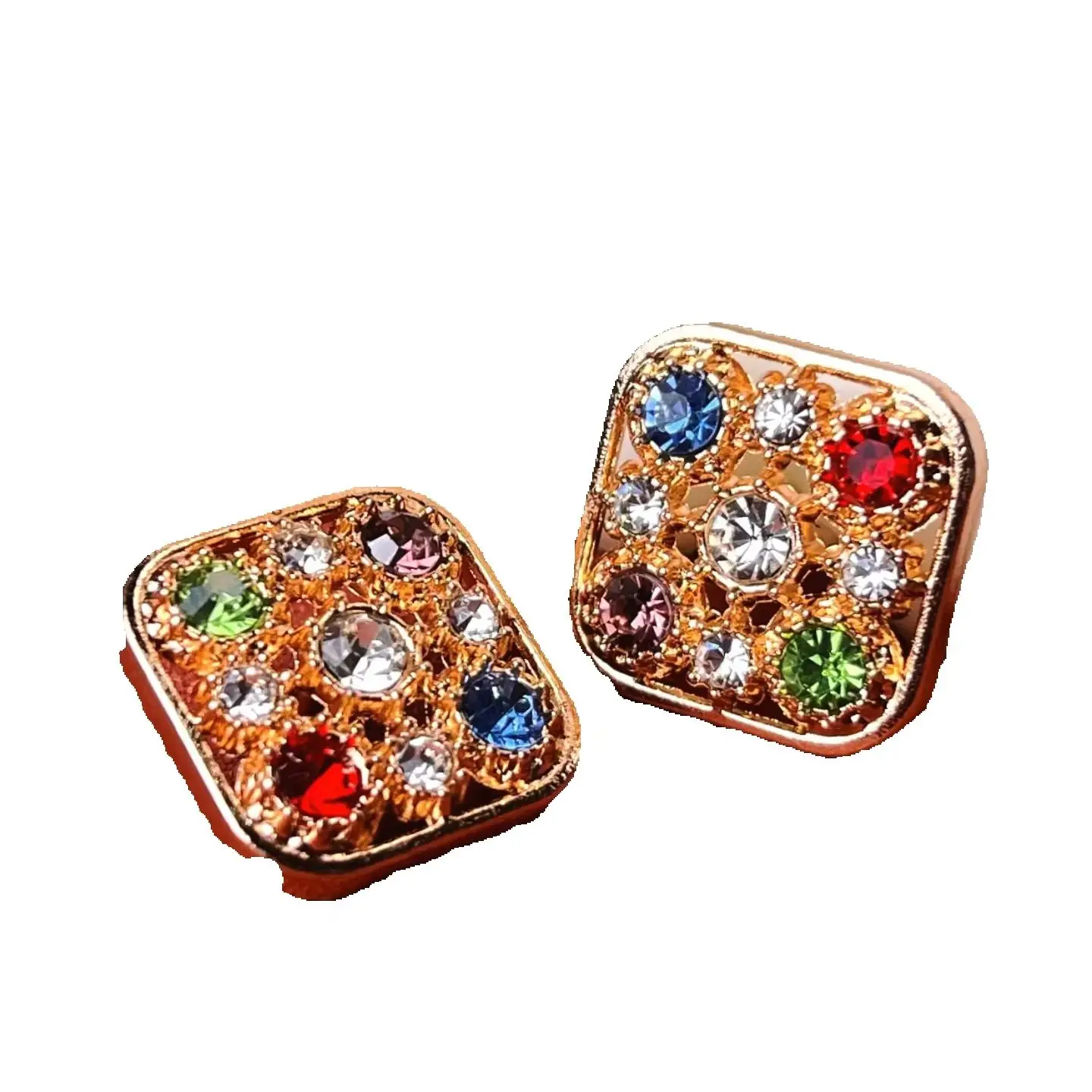 8PCS High-grade Metal Buttons vintage Gemstone Buttons Diamond Buttons Knitwear Jumper Buttons Square Coat Buttons Wholesale