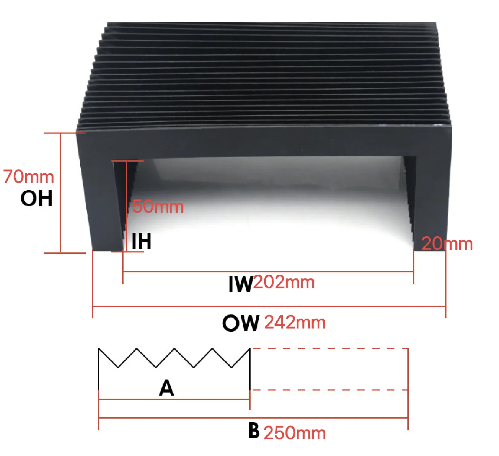 

сильфоны пылезащитной крышки аккордеона по индивидуальному заказу Lmax = 250 мм