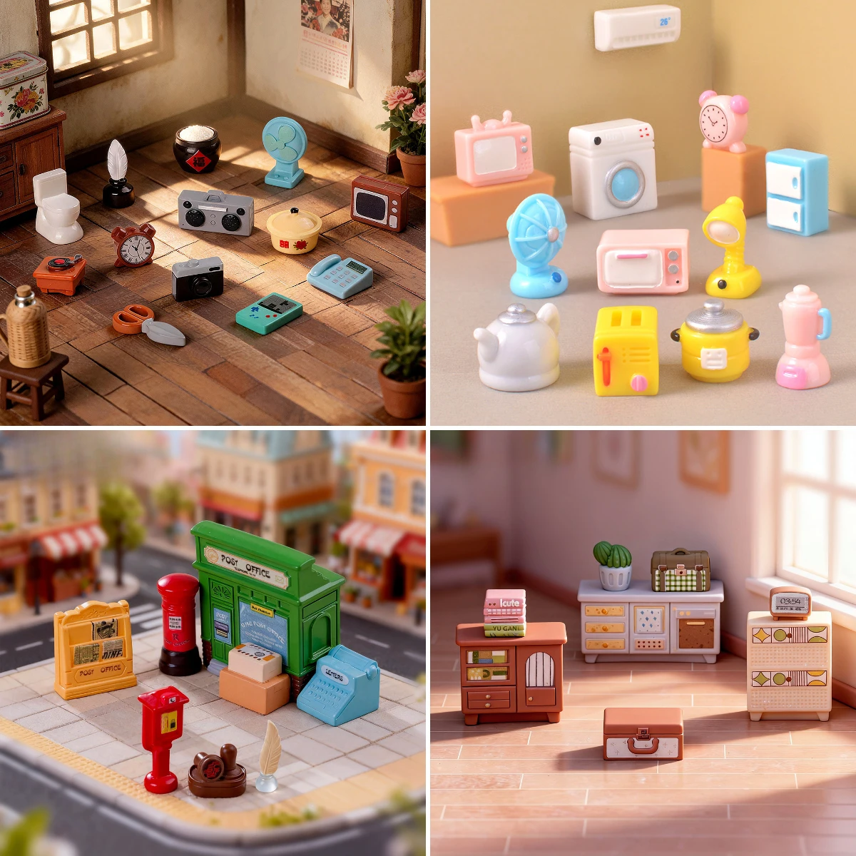 100pcs Wholesale Mini 3D Furniture Radio Clock Electric Fan Telephone Desk Post Offince Dollhouse Decor DIY for Keychain Pendant