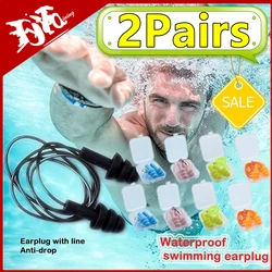 2/1Pair Swimming Earplugs Noise Reduction Comfort Earplugs Waterproof Silicone Soft Ear Plugs with Rope Protective for Swimming