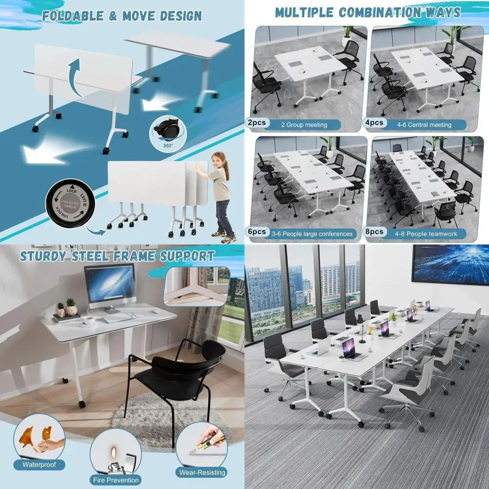 

Two 63 Portable Folding Conference Tables for Mobile Training and Office/School Meetings