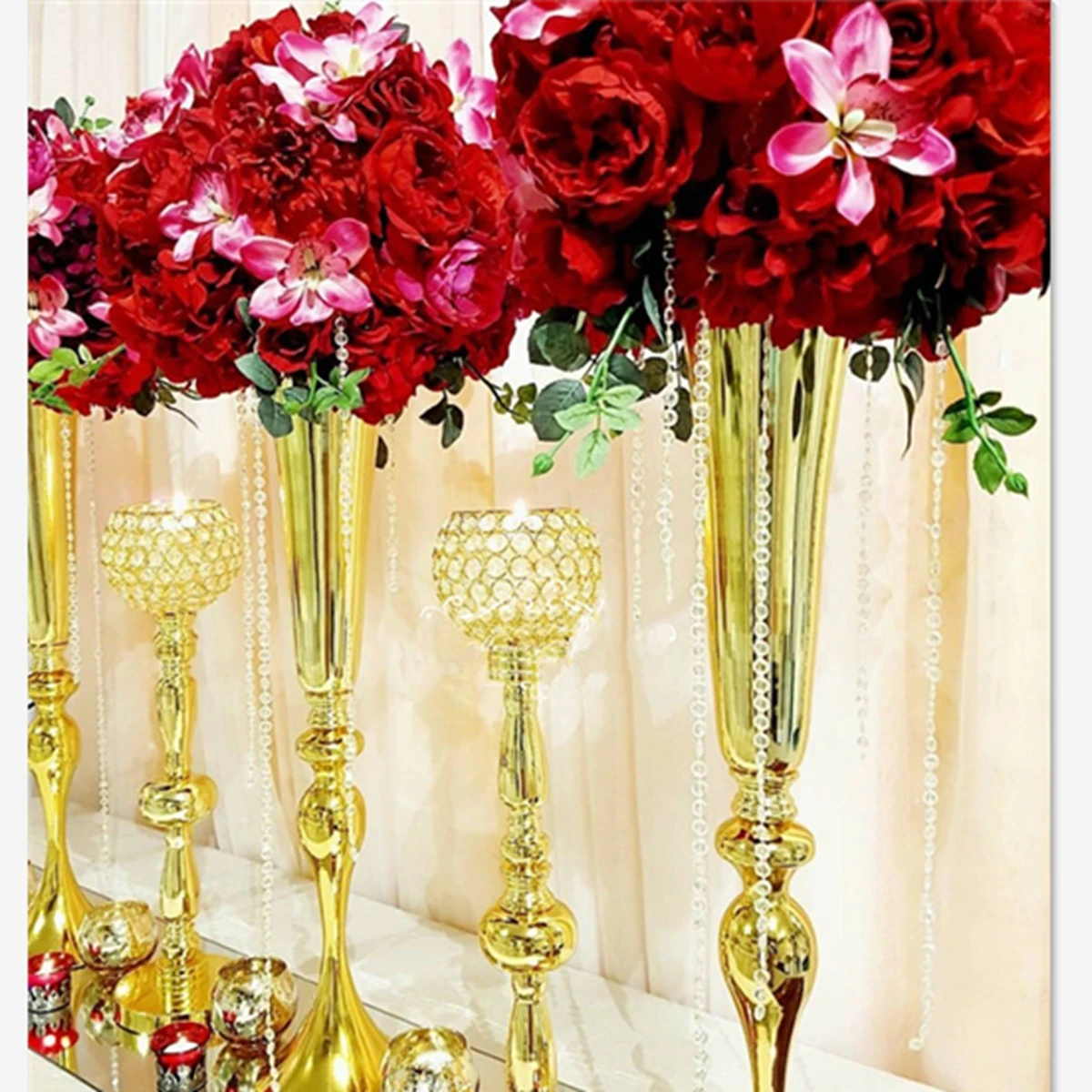 Imagem -02 - Vaso Central de Flor Alta Vaso de Metal Ouro Prata Vasos de Trombeta Branca Casamento Cerimônia de Aniversário Decoração de Mesa de Festa 75cm 12 14 Pcs