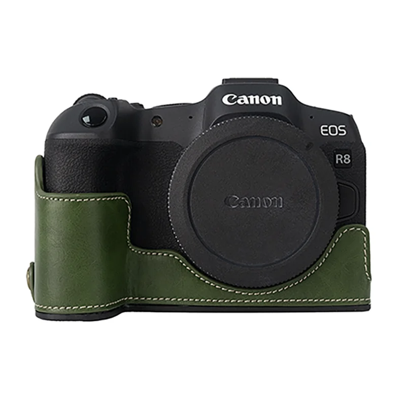 Étui en cuir PU pour appareil photo, peau grasse, sac demi-corps, protecteur de base pour IL EOS R8, ouverture de protection, housse astronomique avec dragonne