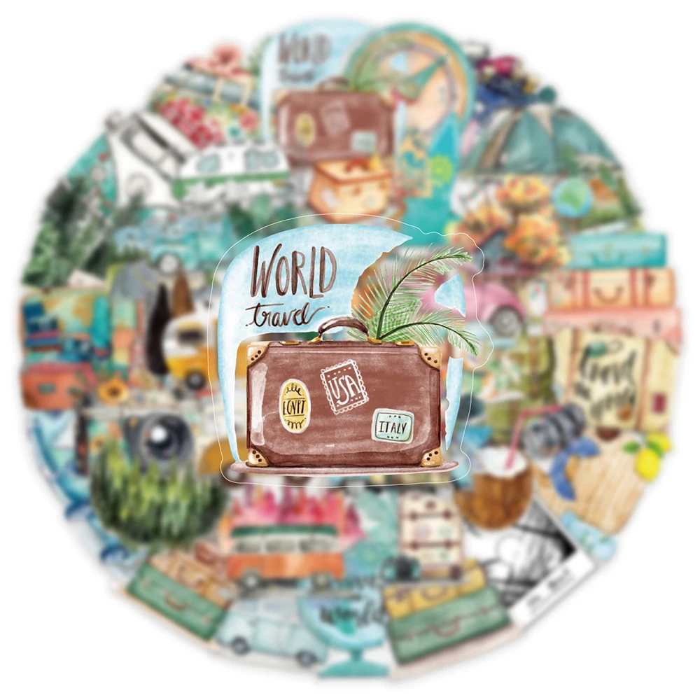 

10/30/50pcs Vintage Outdoor Travel Cartoon Stickers Forest Camping PET Decals Graffiti Scrapbook Laptop Waterproof Sticker Packs