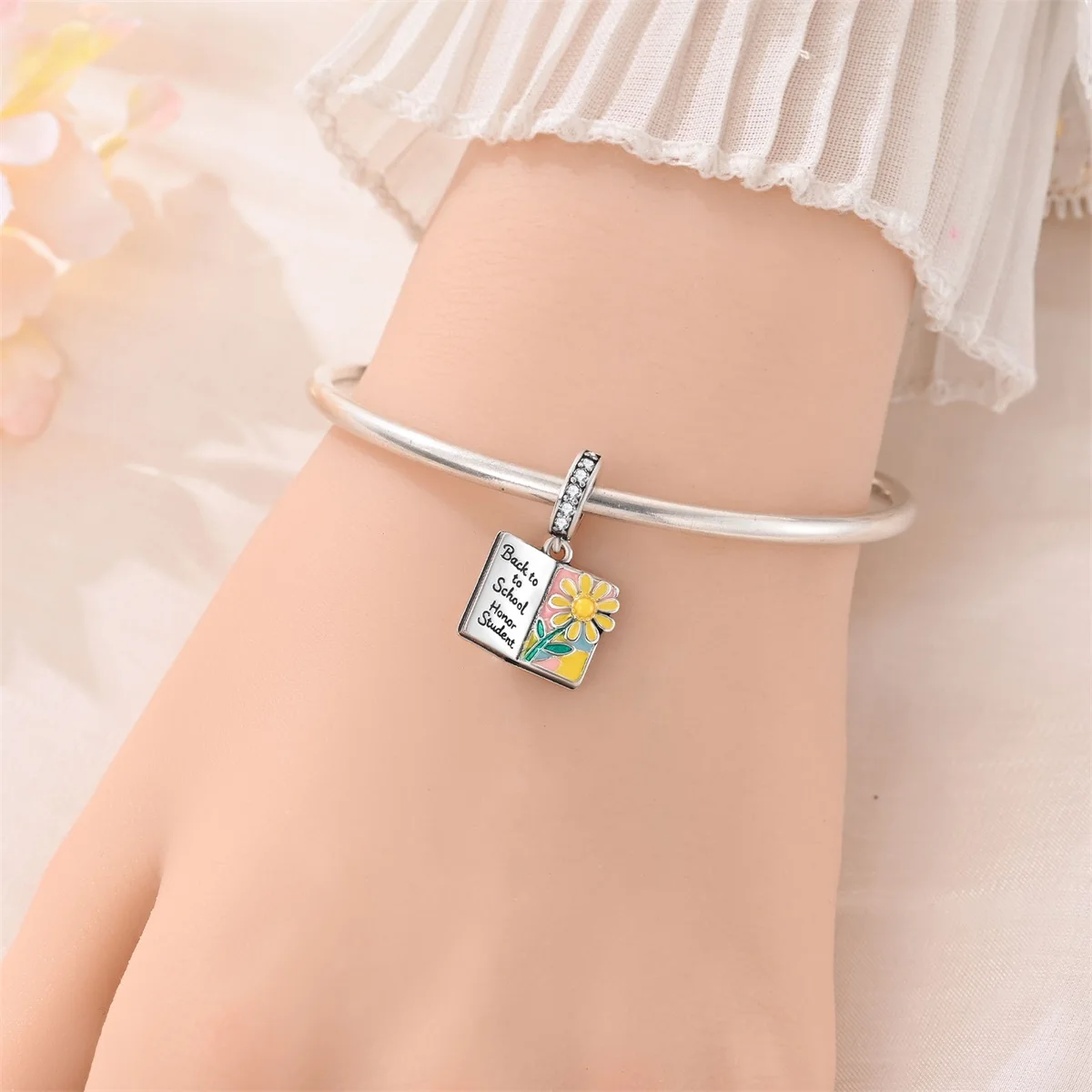 925 Sterling Silver Book Sunflower Charms Beads Fit Original Bracelets Bag Keychain Earring Pendant Diy Women Jewelry Gift