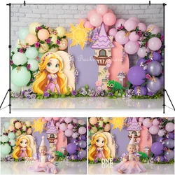 Tangled Tower Photo Background Girl Princess Birthday Cake Smash Photography Backdrop Castle Balloon Flowers Photo Studio Props