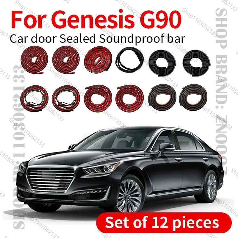 

For 2015-2025 Genesis G90 Car Door Seal Strip Rubber Double Layer Sealing Protector Soundproof Dustproof Seal Strip 12PCS Set