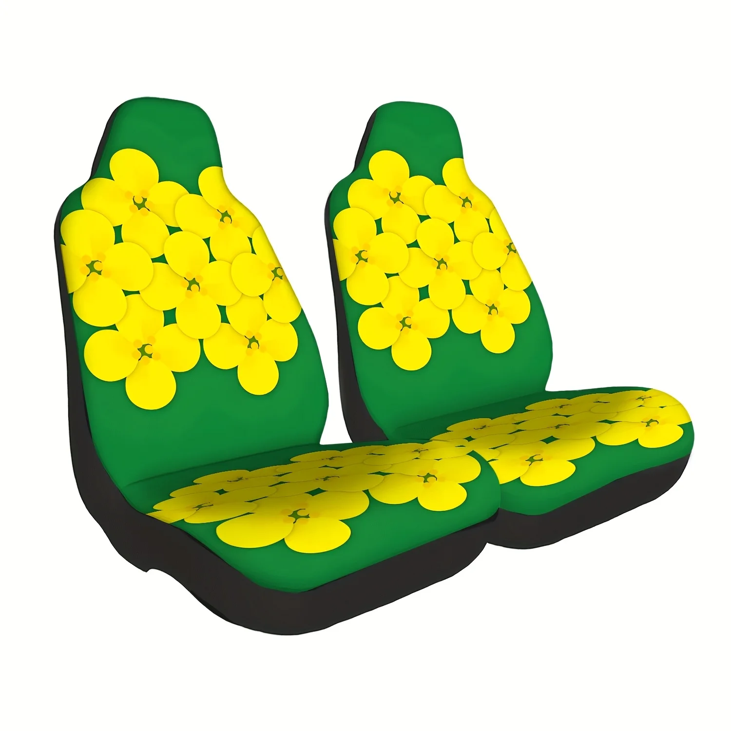 Set Of 2 Yellow Floral Pattern Car Seat Covers, Cute Interior Additions For Front Seats, Suitable For Cars, Trucks, Vans, Suvs,
