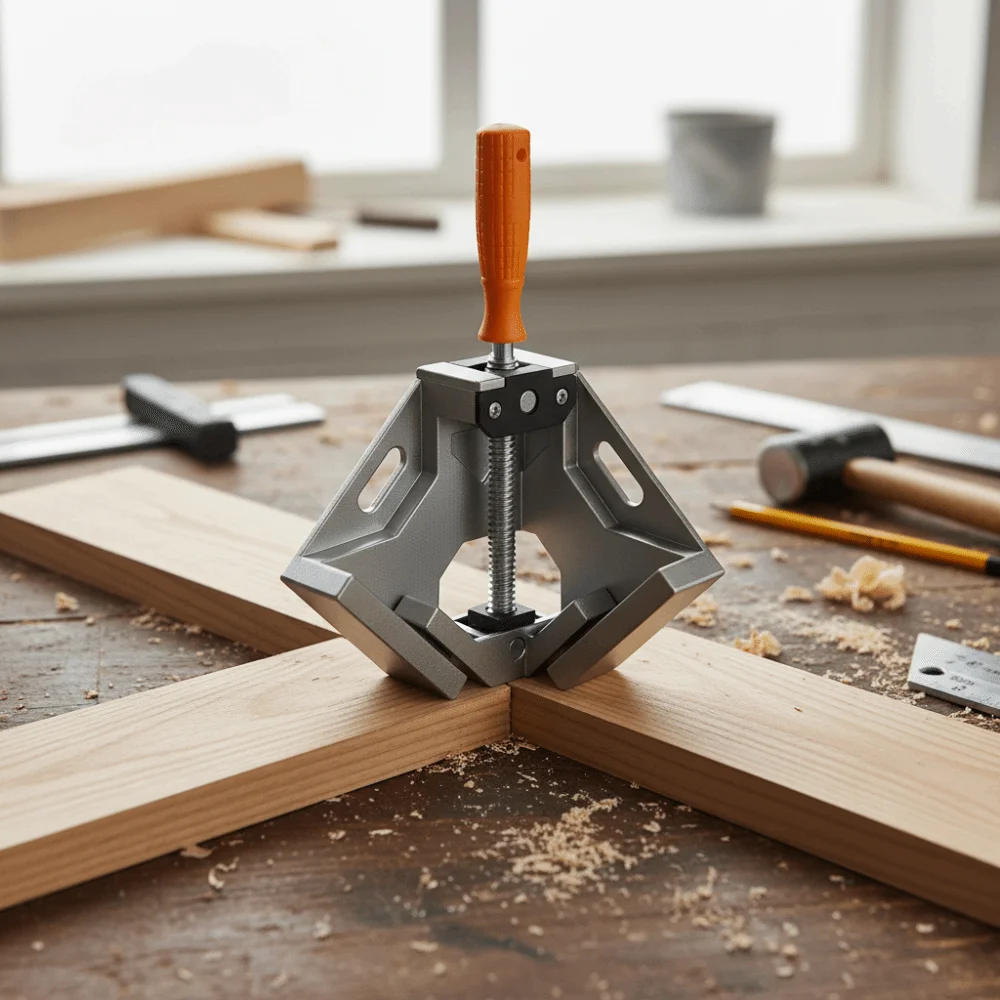 Verstellbare rechtwinklige Klemmen mit Schwenkbacke, rechtwinkliges Design, 90-Grad-Winkel, Holzbearbeitungsklemmen, Rahmen aus Aluminiumlegierung