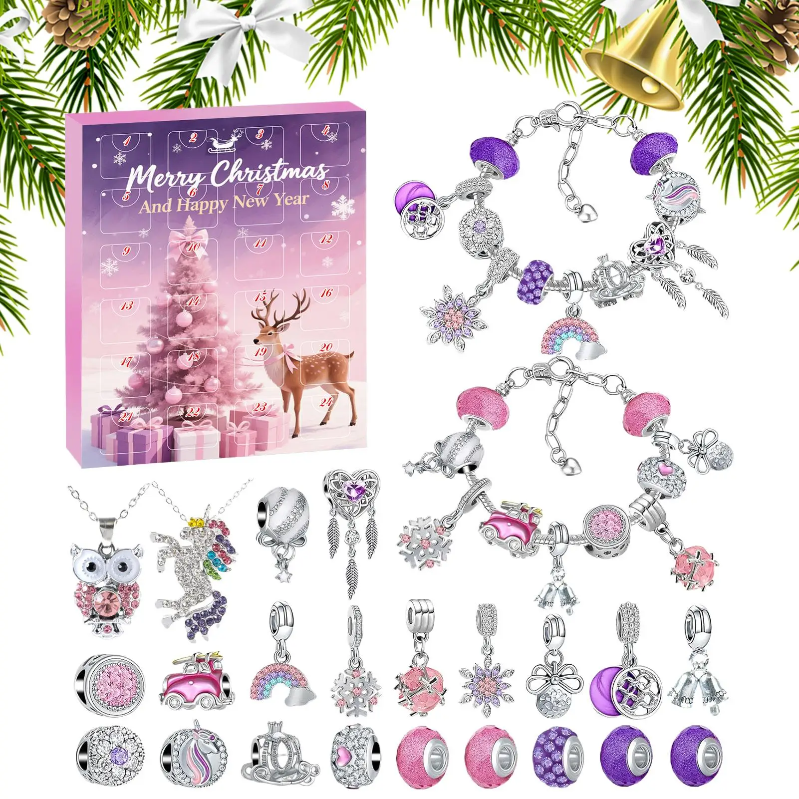 2025 Weihnachtsperlen-Adventskalender, 24 Tage Countdown-Armbandherstellungsset, DIY-Schmuck-Bastelset, Strumpffüller, Geschenk für Mädchen