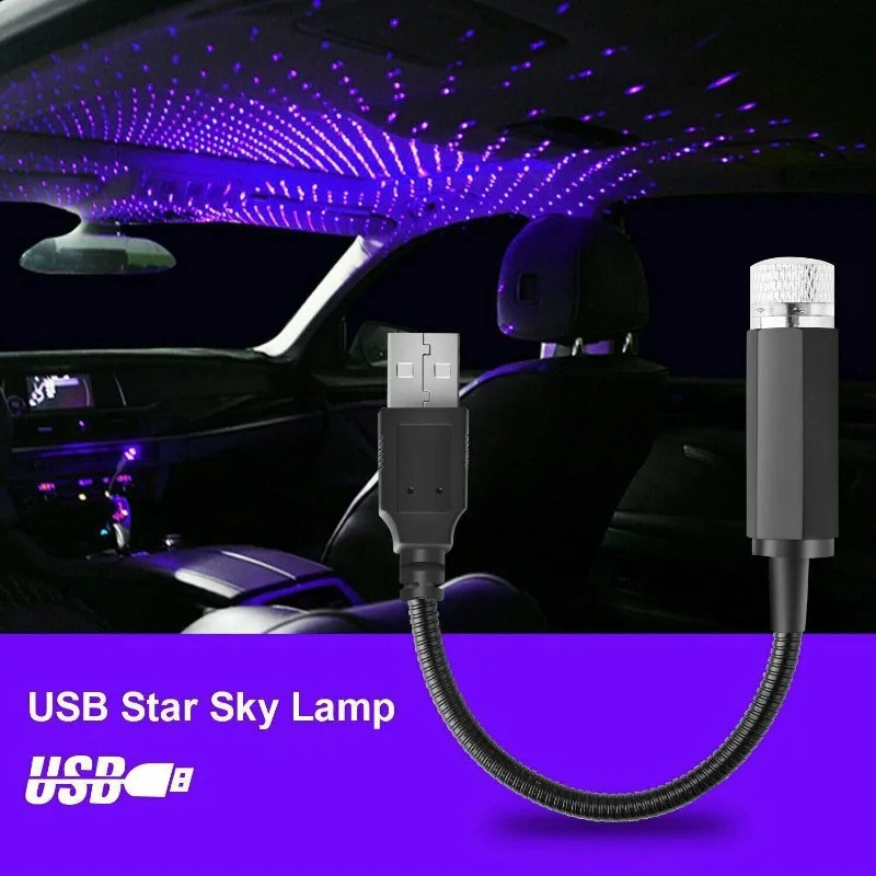 LED Mini Car Roof Star Night Light Projector Atmosphere Galaxy Lamp USB Decorative Adjustable for Auto Roof Room Ceiling Decor