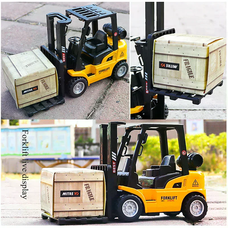 Alloy Die-Cast Model Vehicle Construction Forklift Friction Toy Cargo Pallet Interactive Toy For Boys Girls Xmas Gift