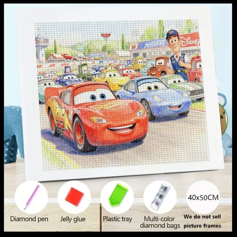 

1PC Disney Pixar Cars Lightning McQueen 5D Full Drill Diamond Painting Kit, Cartoon Racing Scene Big Gem Art DIY Craft Set for K