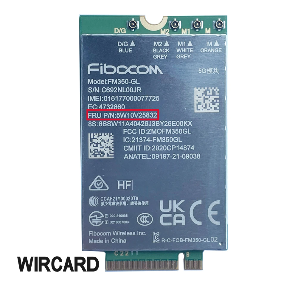 Módulo do carbono para ThinkPad, FM350-GL, 5G, NR, M.2 Sub6, módulo 5G, FRU 5W10V25832, P1 Gen5 T14s, X13, Gen3, X1, carbono 7th Gen, X1 Yoga 7th Gen