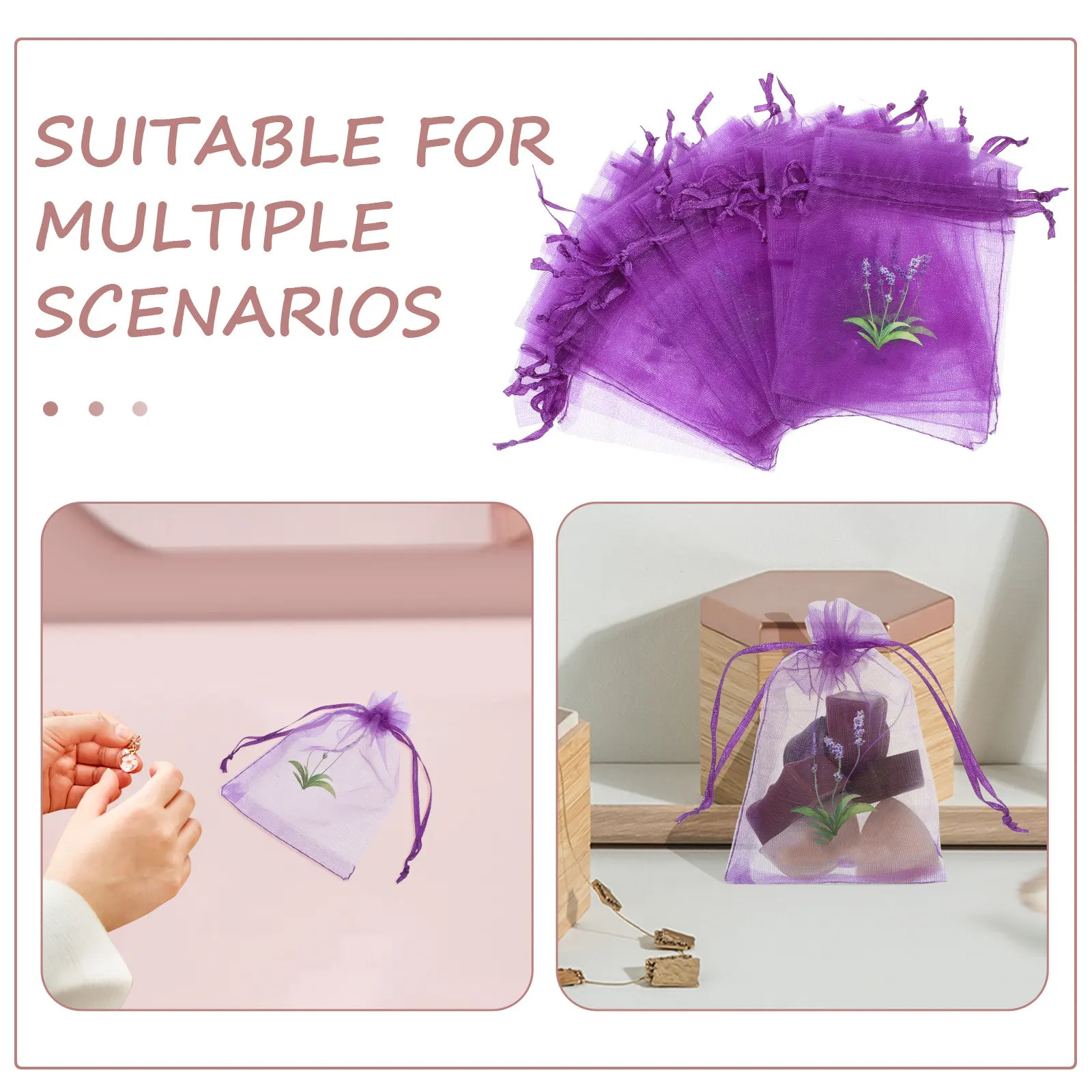 20Pcs Sachet Pendant Lavender Bags Elegant Drawstring Closure Bulk Empty Sachet Bags for Aromatherapy Spice Storage Wedding
