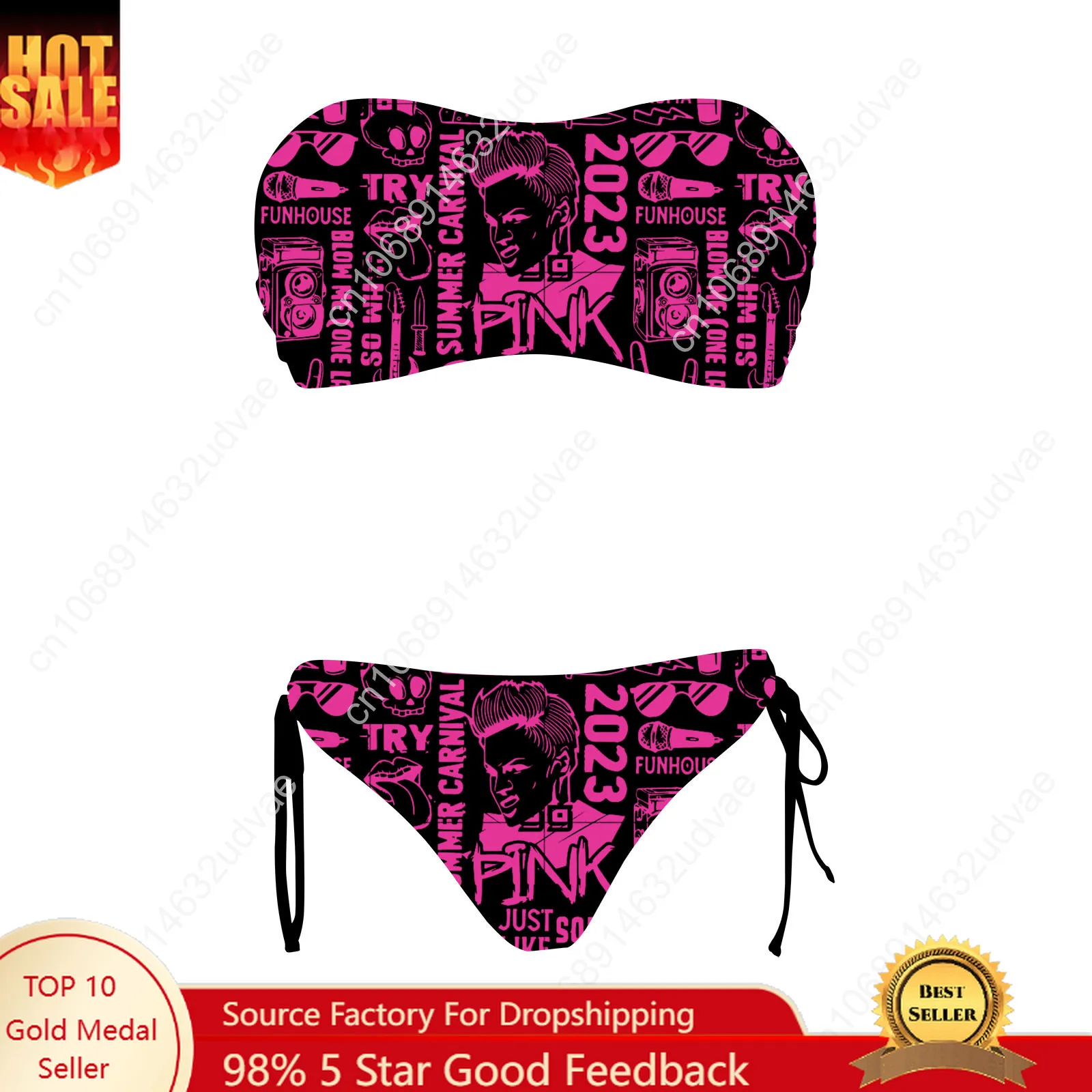 

Pink Swimsuit Womens Drawstring Two Piece Set Bathing Suits Personalized Swimwear Pool Party Bikini Custom Beachwear