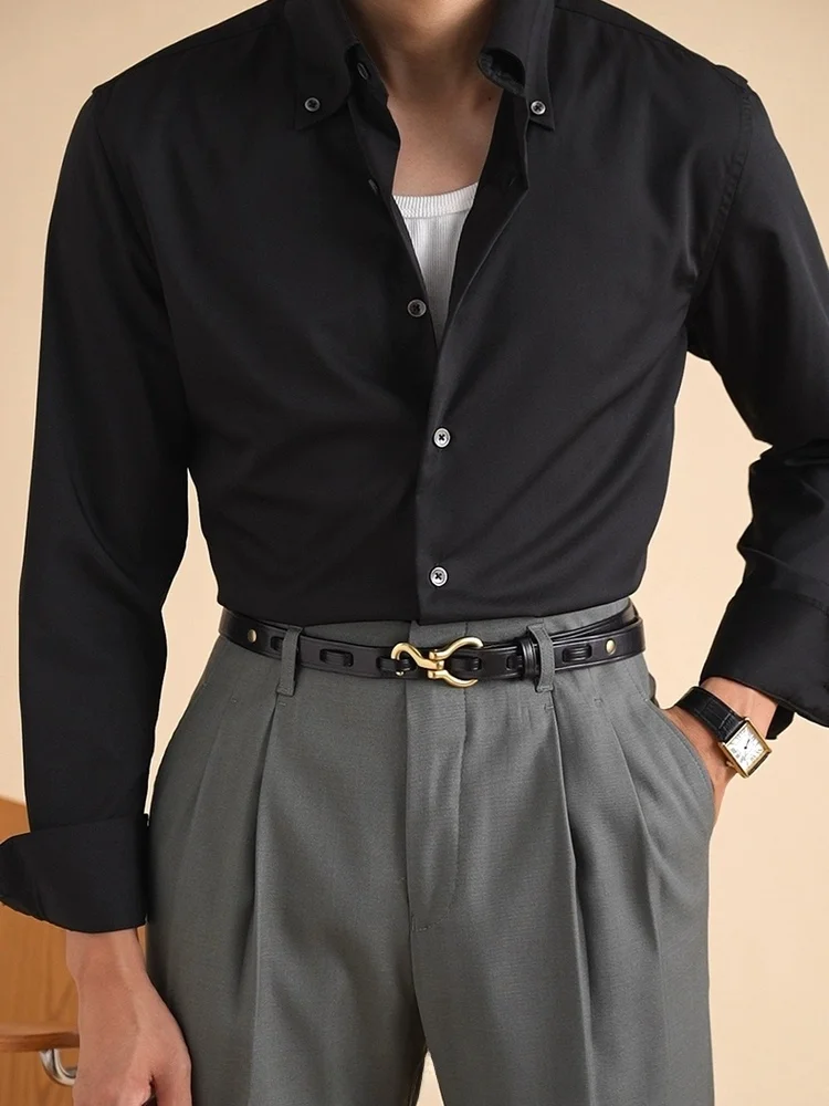 

Итальянская мужская рубашка с длинным рукавом, 50% шелка, с воротником, повседневная, мягкая, дышащая, немнущаяся, для бизнеса