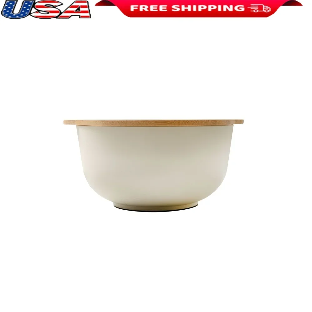 4-Piece Mixing Bowl Set with Bamboo Lids Stackable Easy Clean Eco-Friendly Kitchen Storage 5qt Capacity Baking Cooking Meal Prep