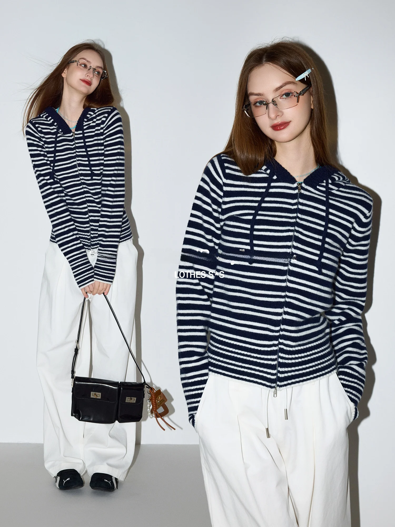 

Женский укороченный вязаный кардиган MoodBerry в американском ретро-стиле с полосками и капюшоном, на молнии, весенняя модная верхняя одежда