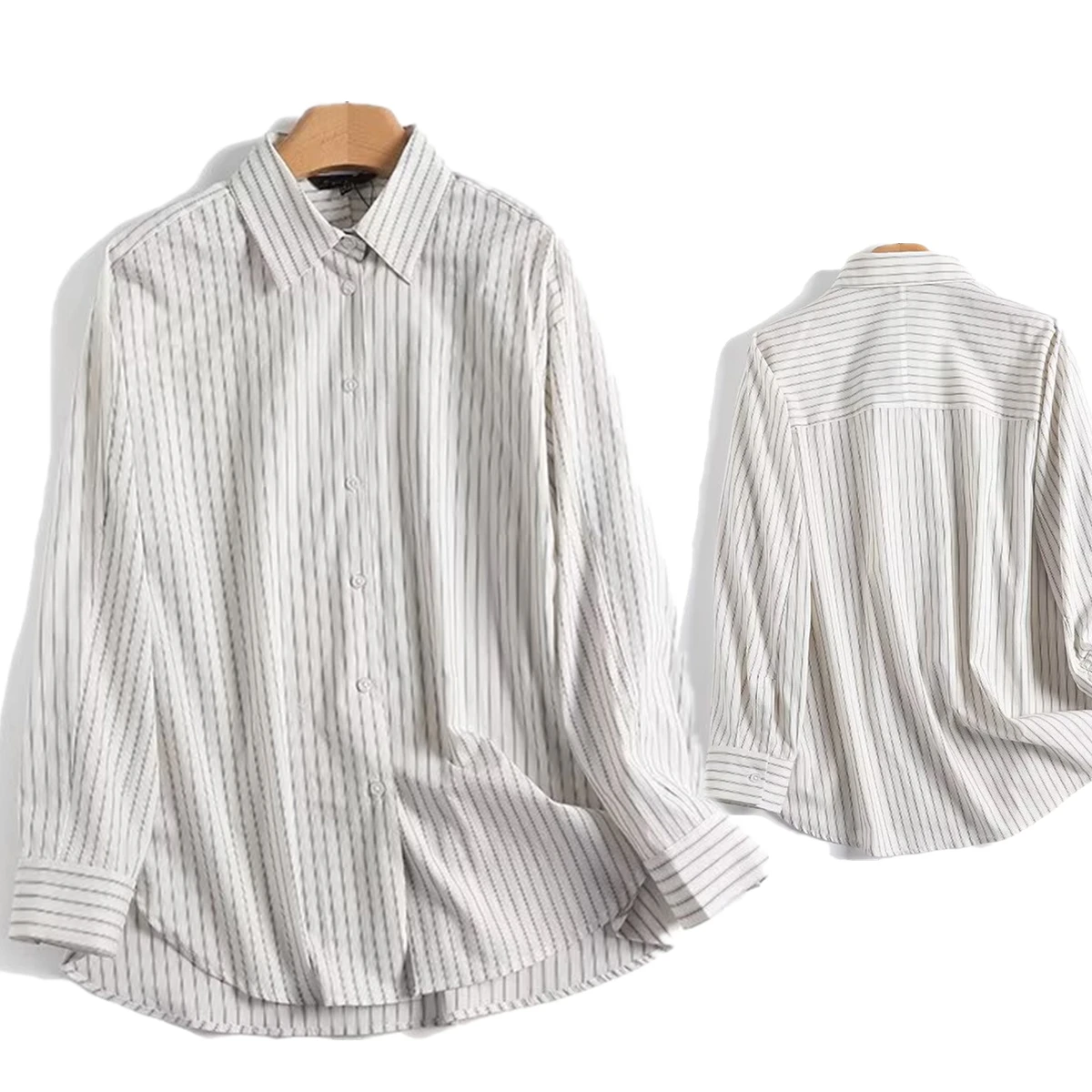 

Maxdutti Minimalist Fashion Commuter Loose Striped Shirt For Women French Elegant Women Cotton Shirt Blouse Women Tops