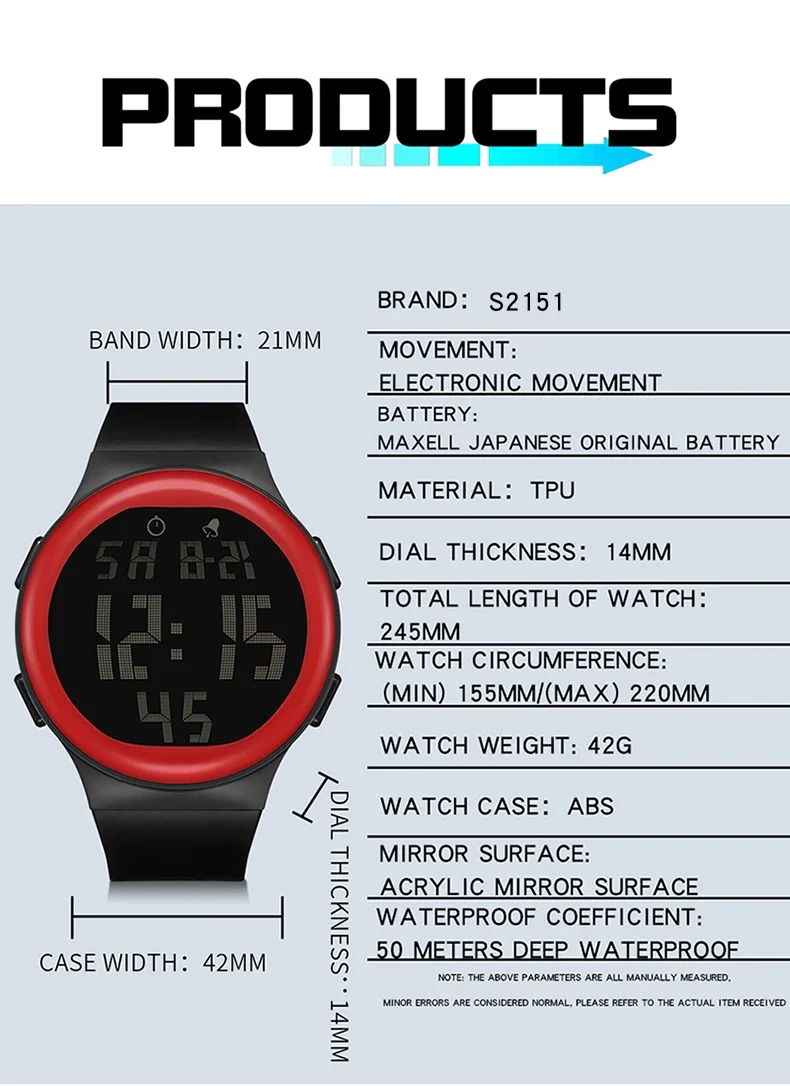 OFNS-reloj deportivo para hombre, cronógrafo Digital LED, resistente al agua, con cuenta atrás, militar, 2151