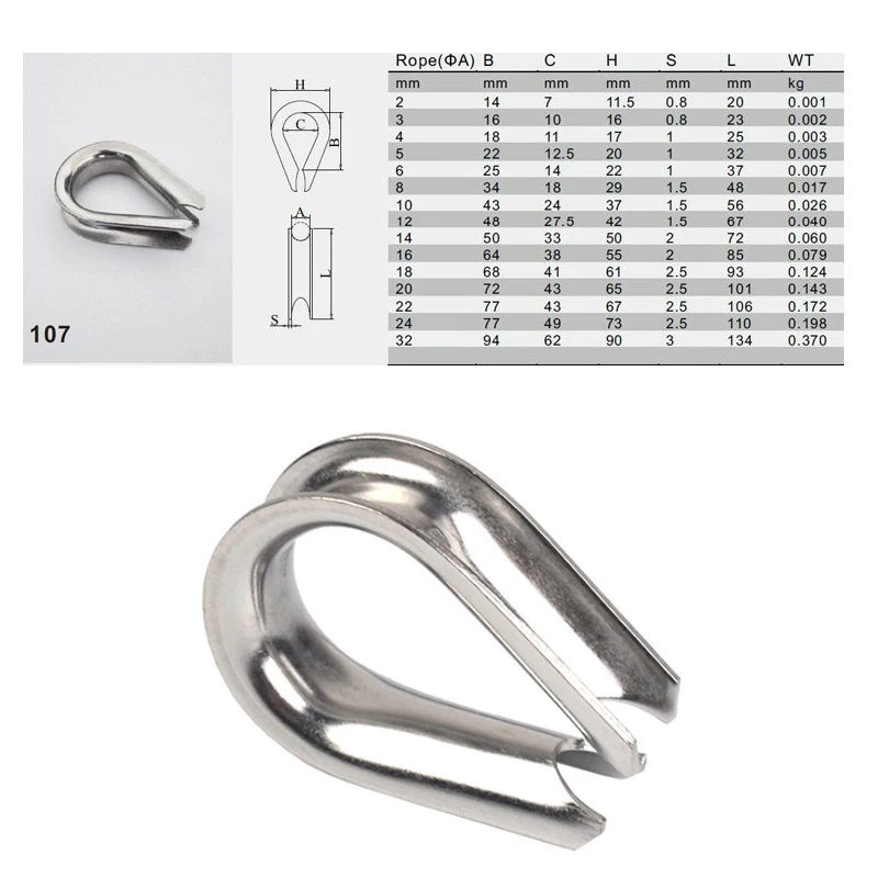Anneau de protection de câble métallique en acier inoxydable 304, attaches de gréement, cosses de ligne d'injecteur, pince à anneau en argent, boucle de fil de treuil, 10 pièces