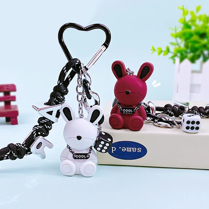 Fashion Faceless Rabbit Animal Keychain Backpack Accessories Cool Dice Letter Braided Rope Pendant Sitting Bunny Doll Keyring