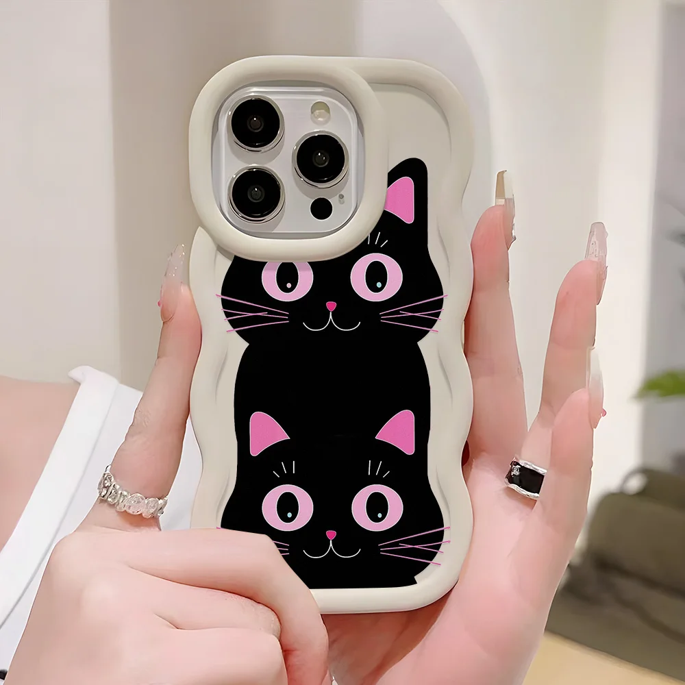 Cut Cat Phone Case for iPhone 11 Cases iPhone 14 15 13 Pro Max 12 XR X Xs 8 Plus 6 7 SE 13pro 15pro Silicone Macaron Funda Cover