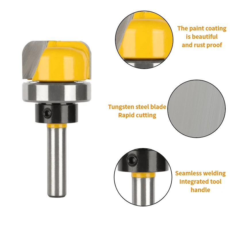 YUSUN 8MM Shank Round Nose Bit With Bearing Router Bit Carbide Cutters Woodworking Milling Cutter For Wood Bit Face Mill Tools