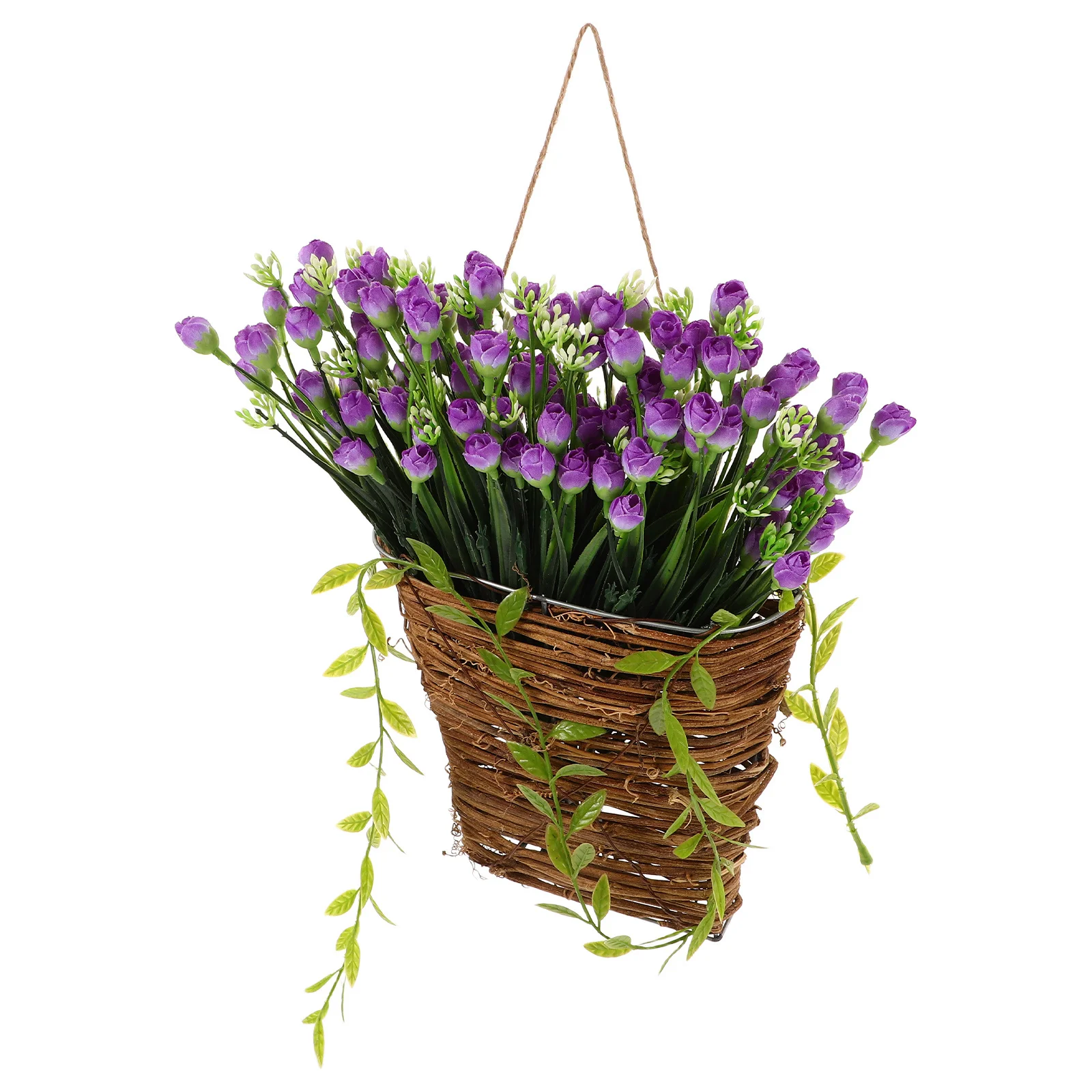 

Front Door Hanging Basket Woven Wicker Artificial Floral Arrangement Spring Summer Home Decor Indoor Outdoor Purple