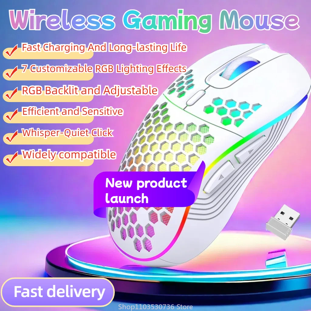 

2.4G Wireless Gaming Mouse RGB Lighting Charging Mouse with Adjustable DPI Ergonomic Honeycomb Design for Desktop Laptop