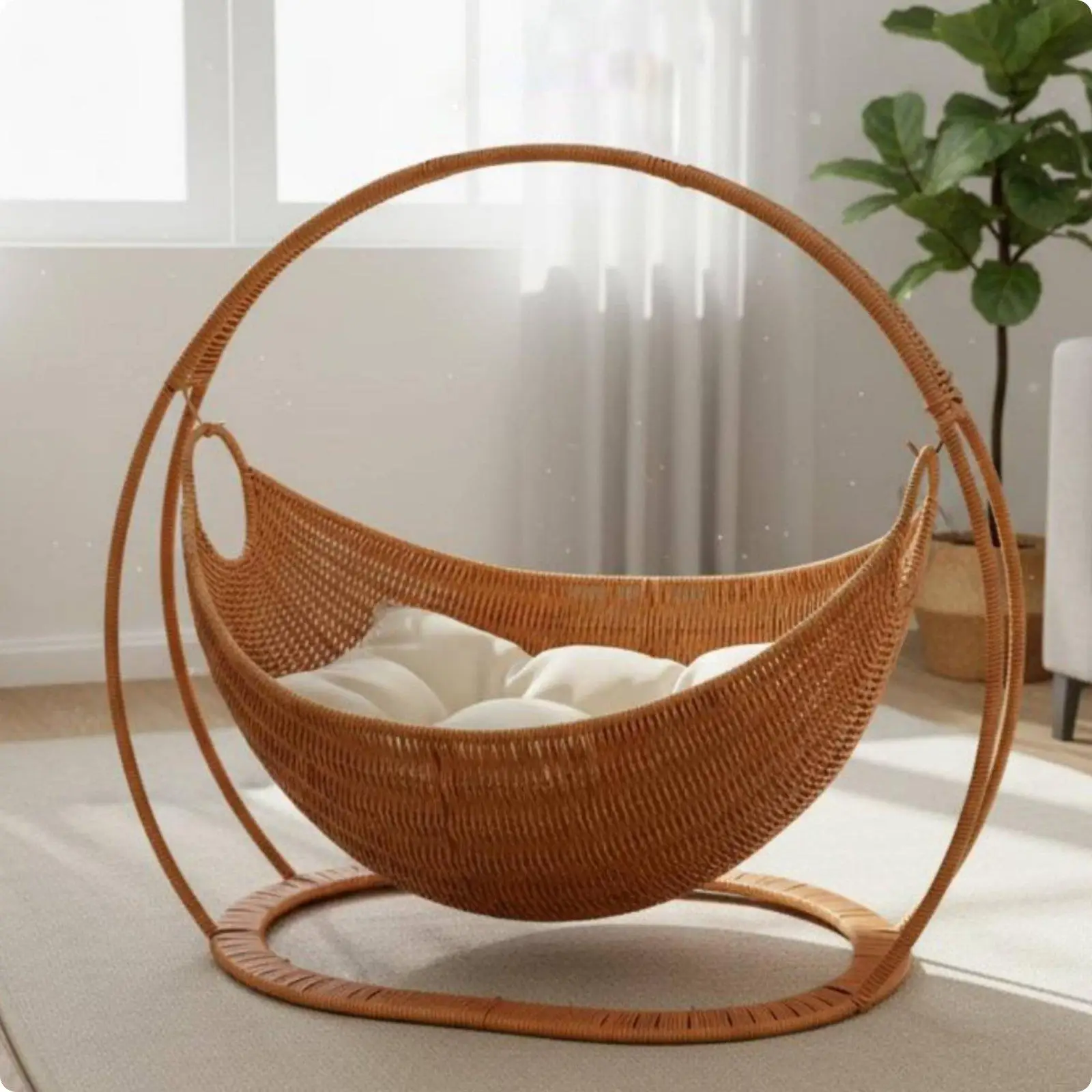 Hanging Bed Basket Plush Cat Bed Stylish Rattan Cat Basket Removable Design Cat Furniture for Living Room Relaxing Pet Haven