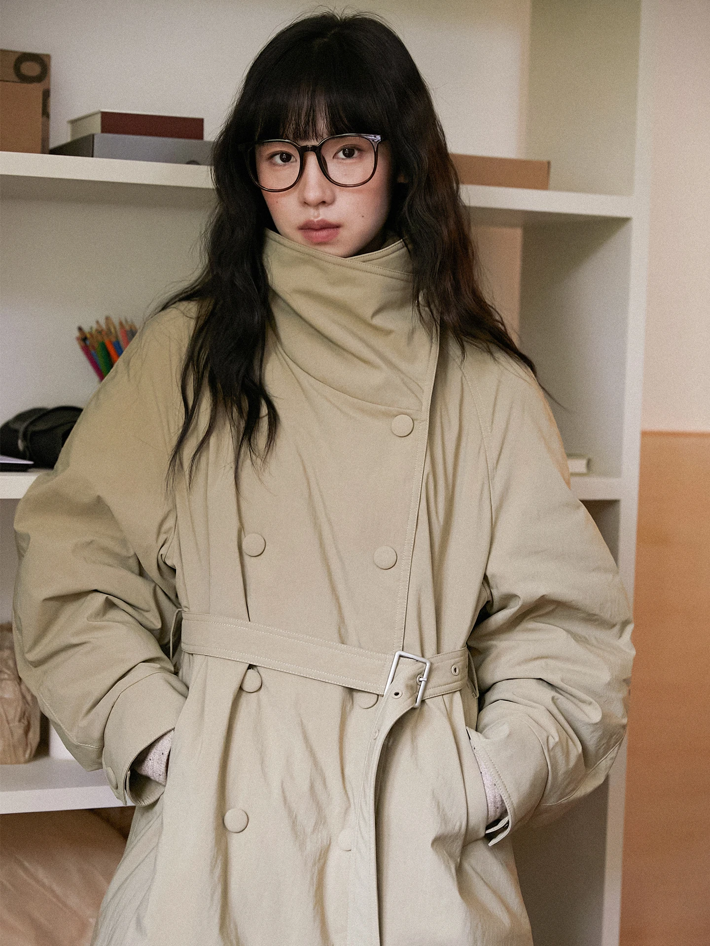 

Куртка LBAO Bean Yellow Long Down Jaet с двусторонним воротником, эффектом хлопка, поясом на талии, для повседневной носки, тонкая, теплая, на молнии