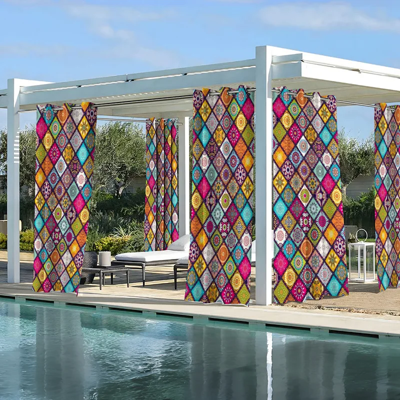 Outdoor Waterproof Curtain Sheer Modern Gazebo Sun Shade UV Protection Woodland Series Breathable Privacy Screen for Patio Porch