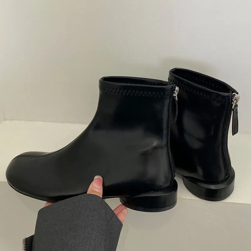 Silver Fashion Round Toe Women Ankle Stretch Boots Shoes Female Casual Footwear Elastic Ladies Short Boots With Zippers Shoes