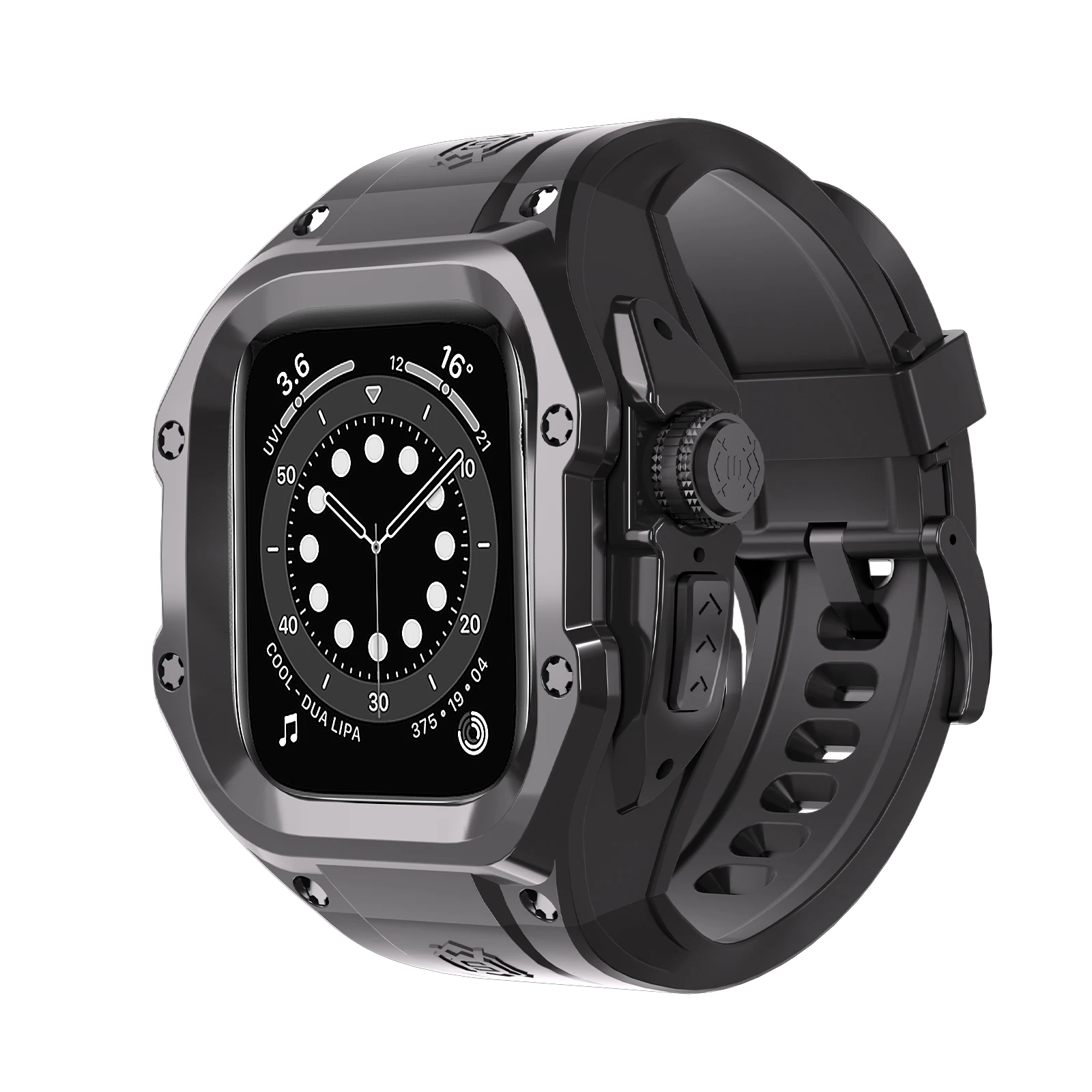 Shellbox IP54 Waterproof Stainless Steel Metal Button Rugged Watch Case for Apple CC Watch Ultra 49mm Rubber Silicone WatchBand