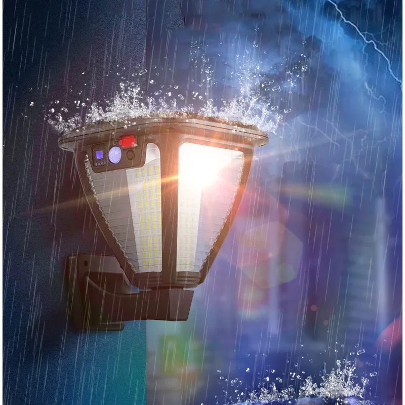 Impermeável Solar Luzes LED com Sensor de Movimento, Lâmpada de parede exterior, Street Light, Jardim e Lawn Decoração, Retro e lâmpada impermeável, 100 Leds