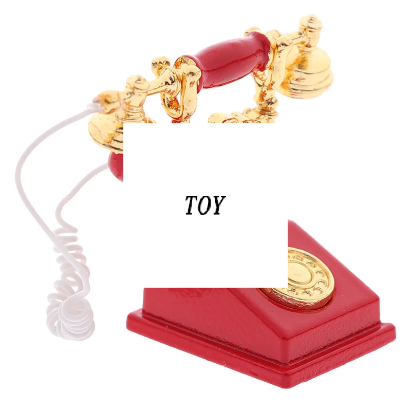 Modelo de teléfono en miniatura para casa de muñecas, teléfono giratorio Retro para decoración de muñecas, 1:12, 1 ud.