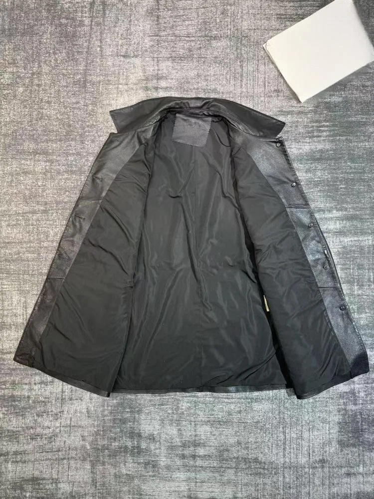 Cappotto da donna in vera pelle da ufficio Giacca a vento auto-coltivazione Cintura che abbraccia la vita Giacca medio lunga in pelle di pecora Casual da donna