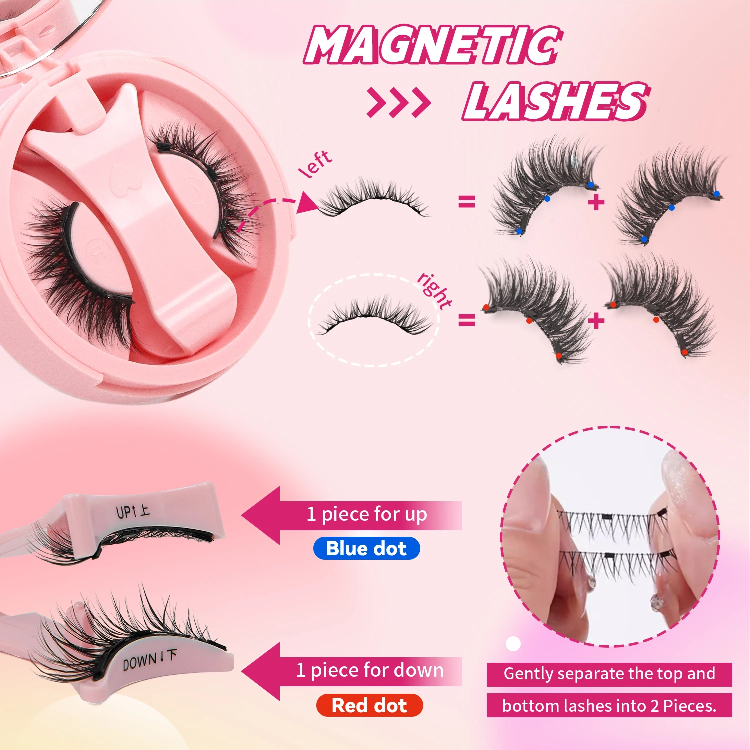 1 Pair, Reusable Magnetic False Eyelashes Set, Natural Cat-Eye Magnetic Eyelashes, Comes with Eyelash Curler and Mirror, Extended Outer Corners, Waterproof, No Glue Needed, Length 5-12mm, Portable, Suitable for Daily Wear